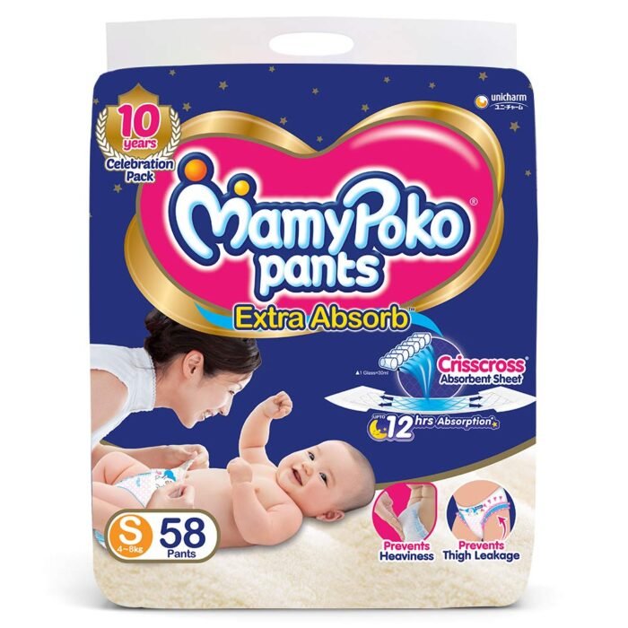 MamyPoko Pants Extra Absorb Baby Diaper | Small (58 Count)